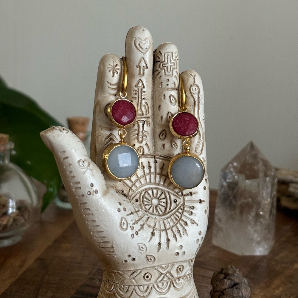 Red and White Natural Gem Stone Dangle Earrings with Golden Finish